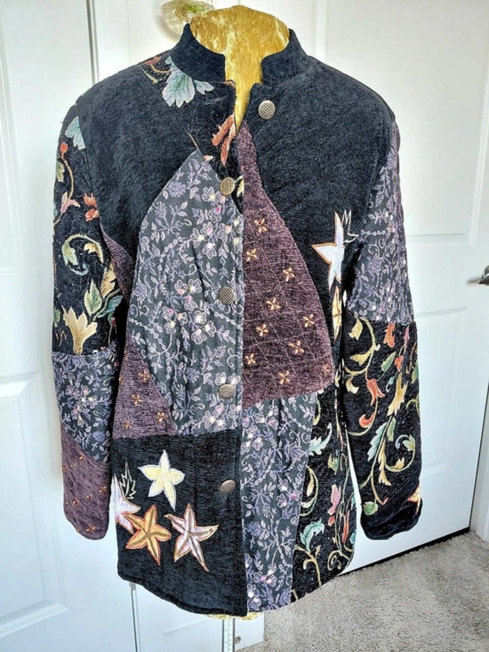 Alegria Patchwork Floral Jacket Black & Purple Small